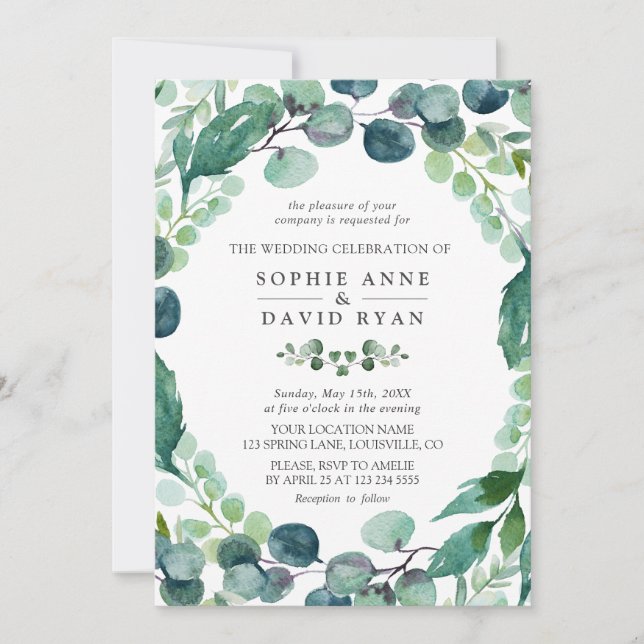 Invitation Aquarelle luxuriante Eucalyptus Mariage de verdure (Devant)