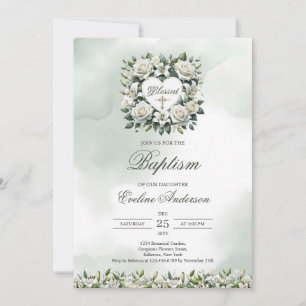 Invitation Aquarelle Lys blancs et or Baptême