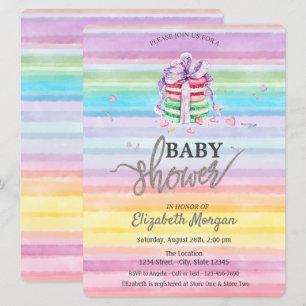 Invitation Aquarelle Macarons Baby shower à bandes colorées