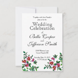 Invitation Aquarelle magenta rose vintage roses