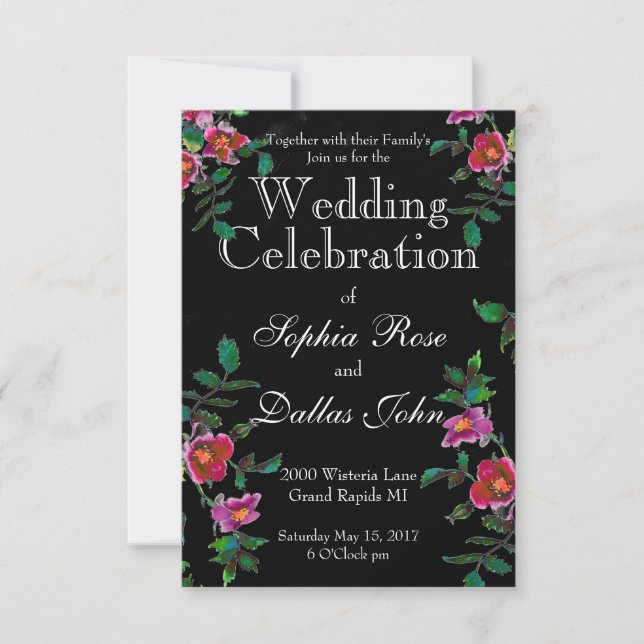 Invitation Aquarelle magenta rose vintage roses (Devant)