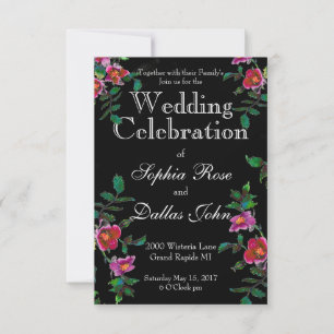 Invitation Aquarelle magenta rose vintage roses