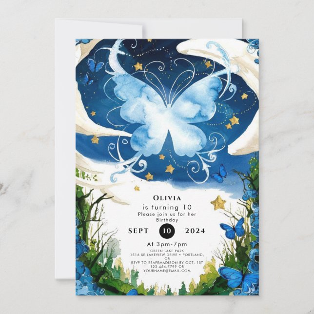 Invitation Aquarelle Magie Papillon Anniversaire (Devant)