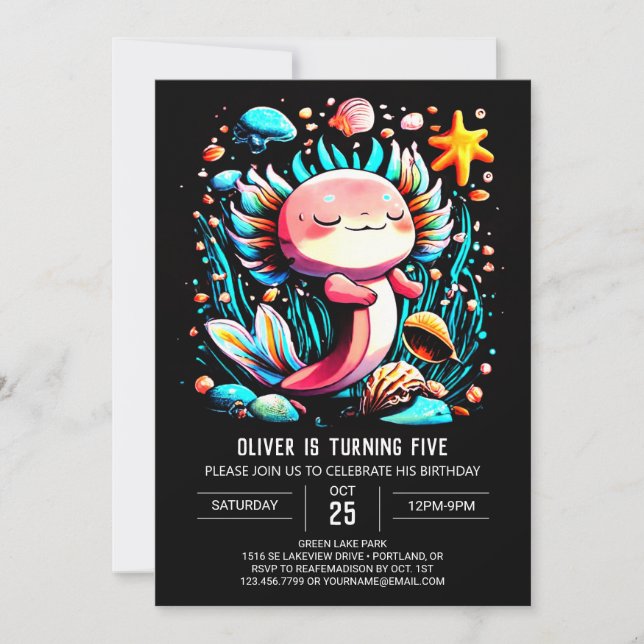 Invitation Aquarelle magique Axolotl Anniversaire (Devant)