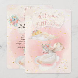Invitation Aquarelle magique Baby shower Unicorne rose