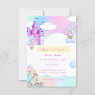 Invitation Aquarelle magique Château Unicorn fête d'anniversa