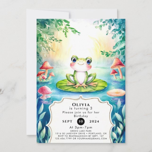 Invitation Aquarelle magique Grenouille Anniversaire (Devant)