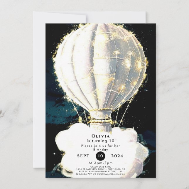 Invitation Aquarelle magique Hot Air Balloon Anniversaire (Devant)