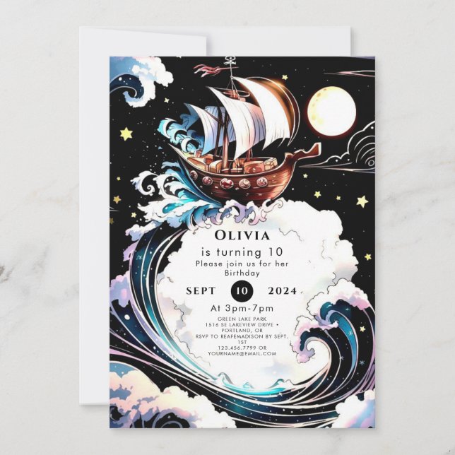 Invitation Aquarelle Magique Matey Pirate Anniversaire (Devant)
