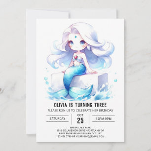 Invitation Aquarelle Magique Sirène Anniversaire