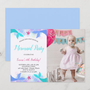 Invitation Aquarelle Magique Sirène photo Anniversaire