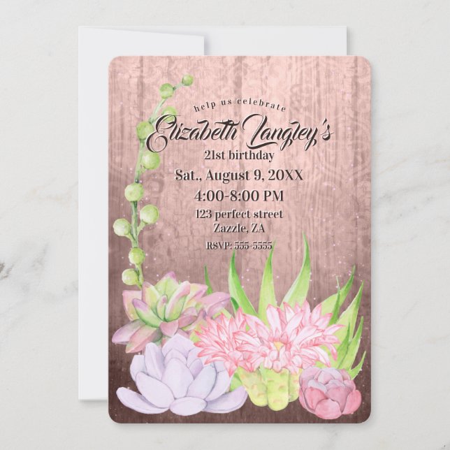 Invitation Aquarelle magique Succulents Anniversaire (Devant)