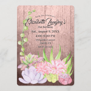 Invitation Aquarelle magique Succulents Anniversaire