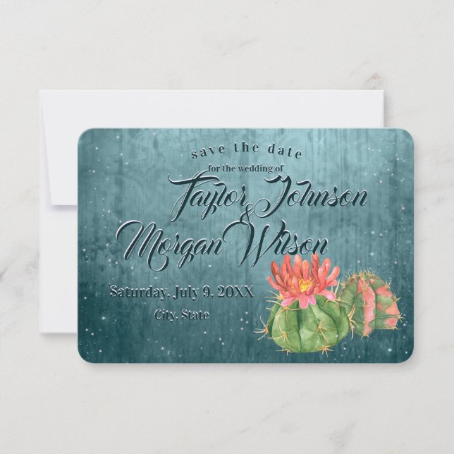Invitation Aquarelle magique Succulents turquoise Enregistrer (Devant)
