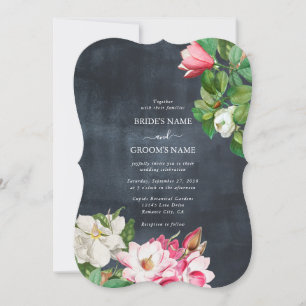 Invitation Aquarelle Magnolia Fleurs Mariage Noir Blanc