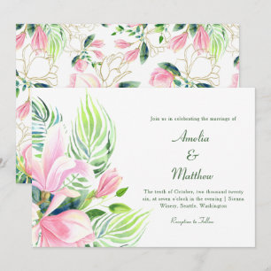 Invitation Aquarelle Magnolia Flower en Mariage rose