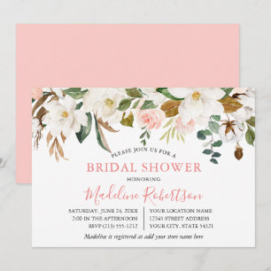 Invitation Aquarelle Magnolias Roses roses rose Fête des mari