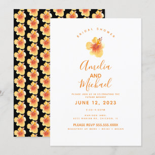 Invitation Aquarelle main Hibiscus Orange Fête des mariées