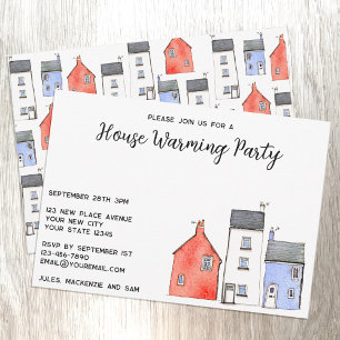 Invitation Aquarelle Maisons Maison Fête de Réchauffement