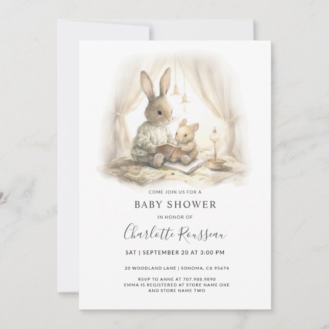 Invitation Aquarelle Maman Baby Bunny Baby shower lapin (Devant)