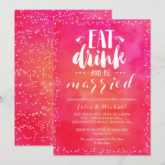 Invitation Aquarelle Mangez un verre et soyez marié Douche de (Devant / Derrière)