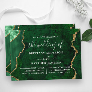 Invitation Aquarelle Marbre vert Mariage or
