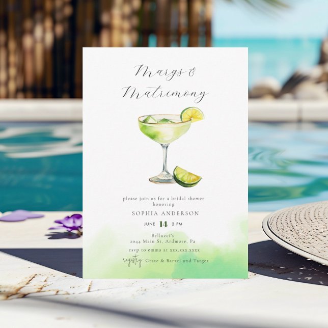 Invitation Aquarelle Margarita Lime Fête des mariées (Créateur téléchargé)