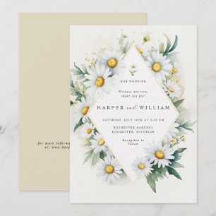 Invitation Aquarelle marguerite diamant mariage