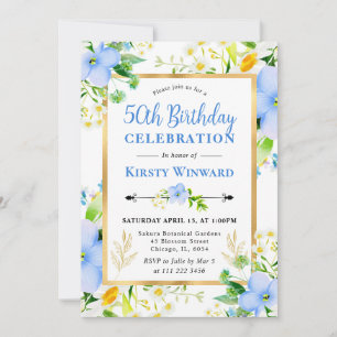 Invitation Aquarelle Marguerites et Fleurs Bleues 50e Anniver