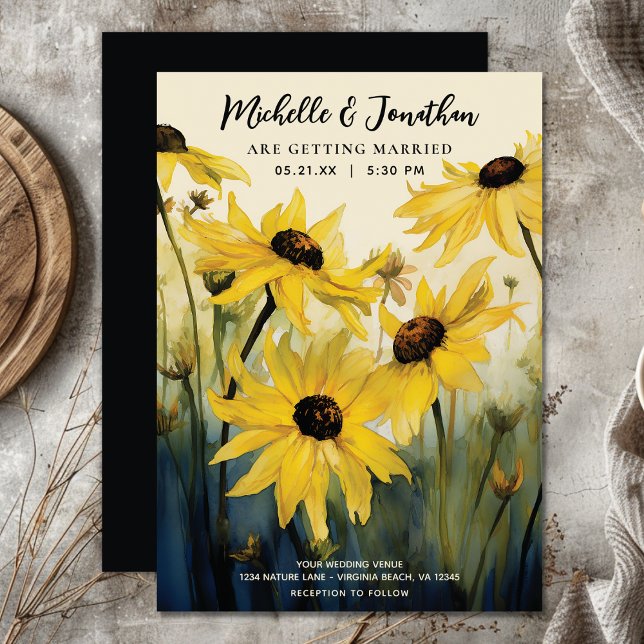 Invitation Aquarelle marguerites jaunes | Mariage Fleur de ma (Watercolor Yellow Daisies  Daisy Flower Wedding Invitation)