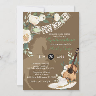 Invitation aquarelle mariachi charro or occidental