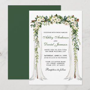 Invitation Aquarelle mariage à canopée Aquarelle Vert Blanc F