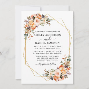 Invitation Aquarelle mariage Automne Floral Geo Frame