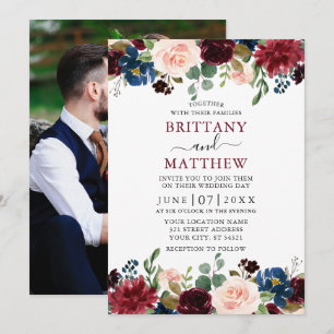 Invitation Aquarelle mariage Bourgogne photo florale mixte