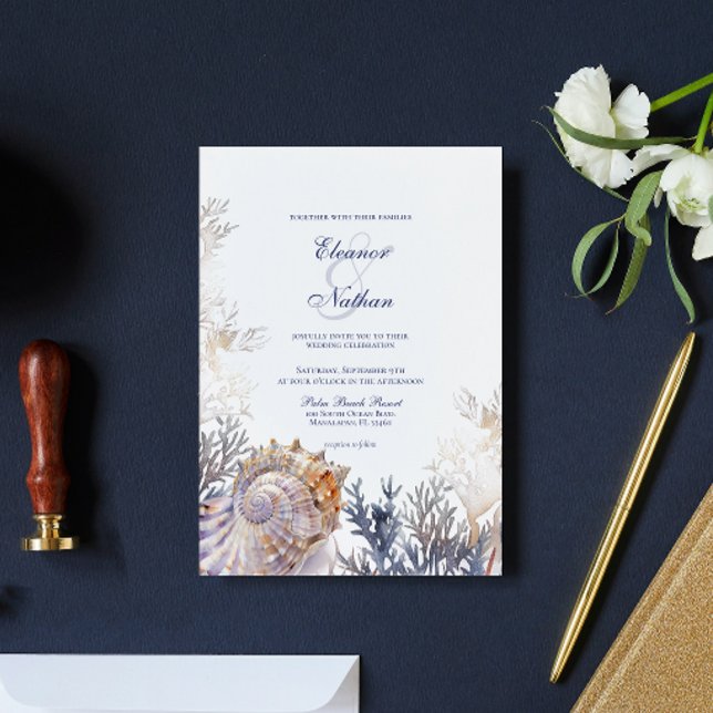 Invitation Aquarelle Mariage Coraux de coquillage (Créateur téléchargé)