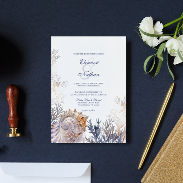 Invitation Aquarelle Mariage Coraux de coquillage (Créateur téléchargé)