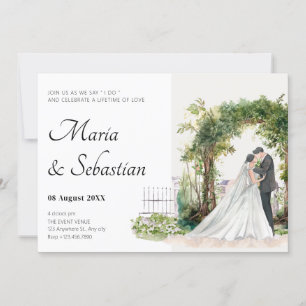 Invitation Aquarelle mariage couple élégance