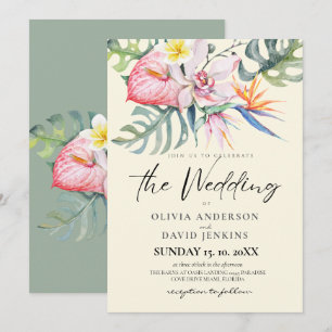 Invitation Aquarelle Mariage de fleurs tropicales