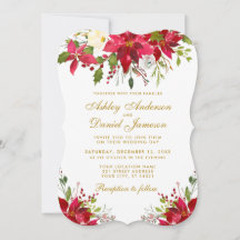 Aquarelle Mariage de vacances Floral Poinsettia Or