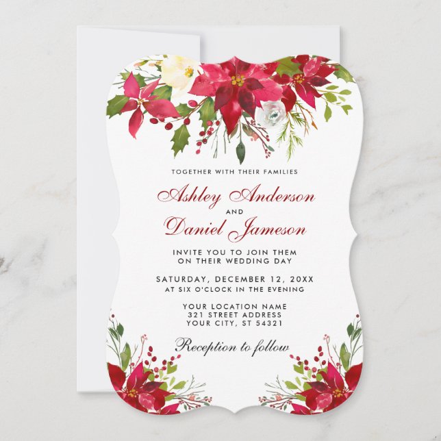 Invitation Aquarelle Mariage de vacances Poinsettia Floral ro (Devant)