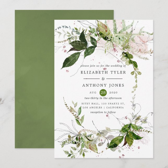 Invitation Aquarelle Mariage de verdure (Devant / Derrière)