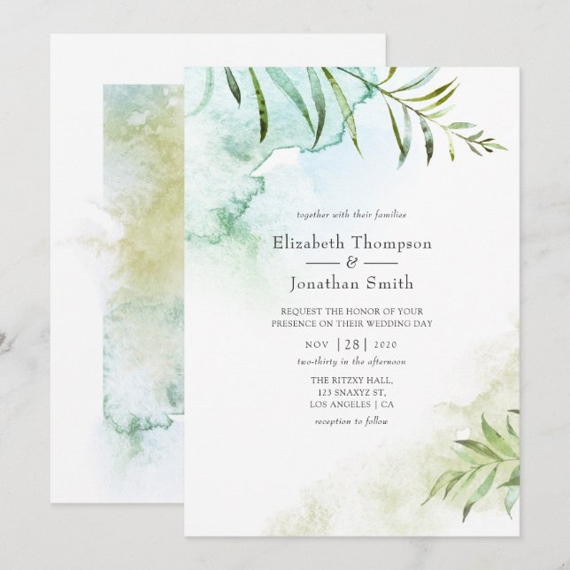 Invitation Aquarelle Mariage de verdure (Devant / Derrière)