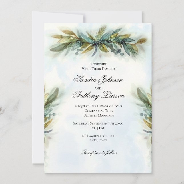 Invitation Aquarelle Mariage de verdure (Devant)