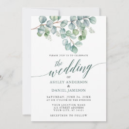 Invitation Aquarelle mariage Eucalyptus Calligraphie verte