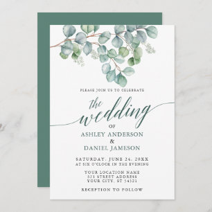 Invitation Aquarelle mariage Eucalyptus Calligraphie verte