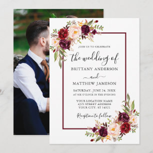 Invitation Aquarelle mariage Floral Bourgogne Photo