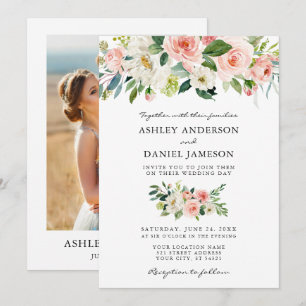Invitation Aquarelle mariage Florale rose pâle photo