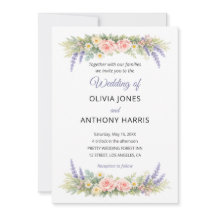Aquarelle mariage lavande eucalyptus rose