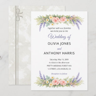 Invitation Aquarelle mariage lavande eucalyptus rose