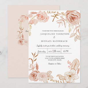 Invitation Aquarelle Mariage moderne Floral en vert rose